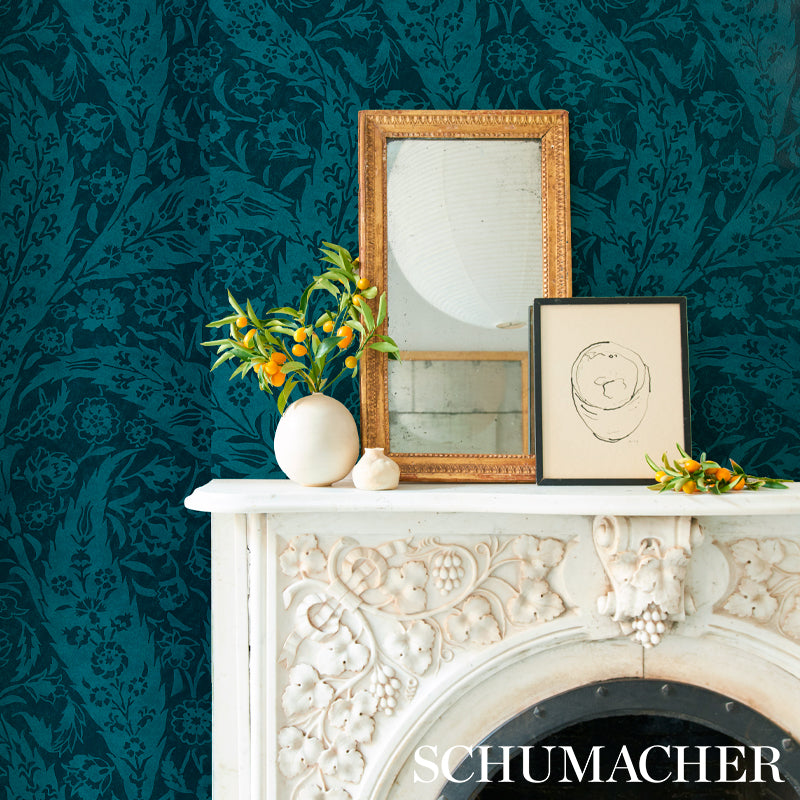 Schumacher Saz Paisley Peacock Wallpaper 5012903