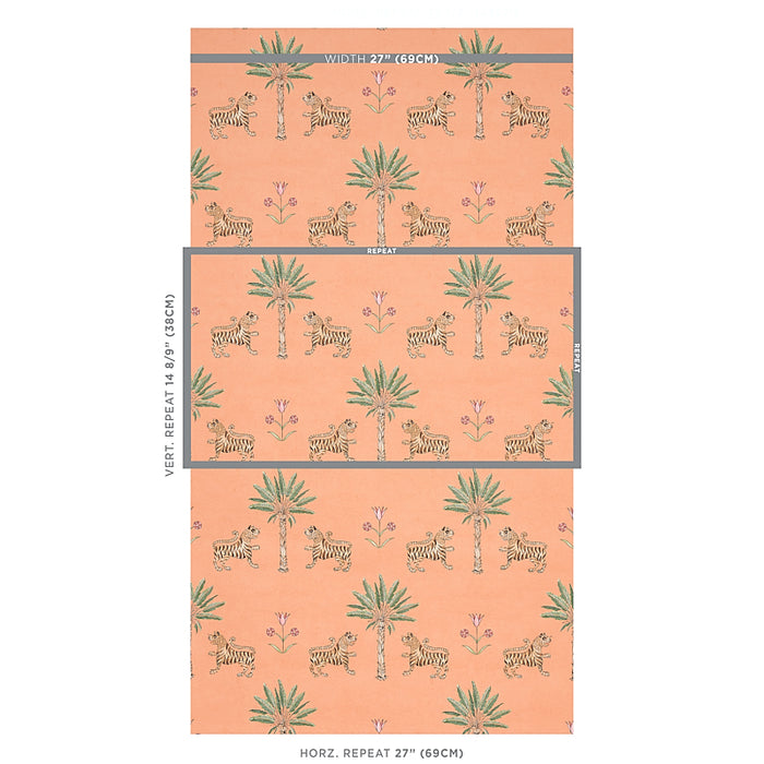 Schumacher Tiger Palm Crimson On Peach Wallpaper 5012920