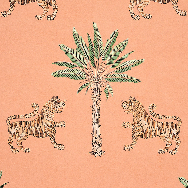 Schumacher Tiger Palm Crimson On Peach Wallpaper 5012920