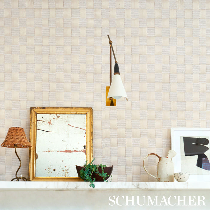 Schumacher Textured Check White Wallpaper 5012970