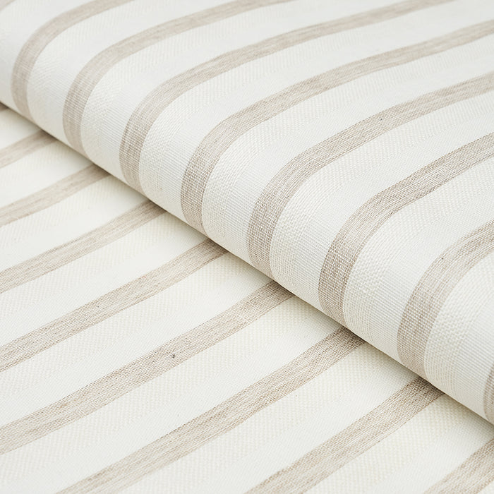 Schumacher Textured Linen Stripe White Wallpaper 5013020