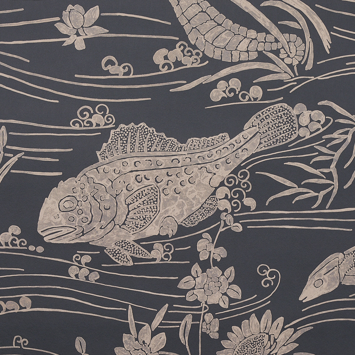 Schumacher Sea Garden Charcoal Wallpaper 5013281