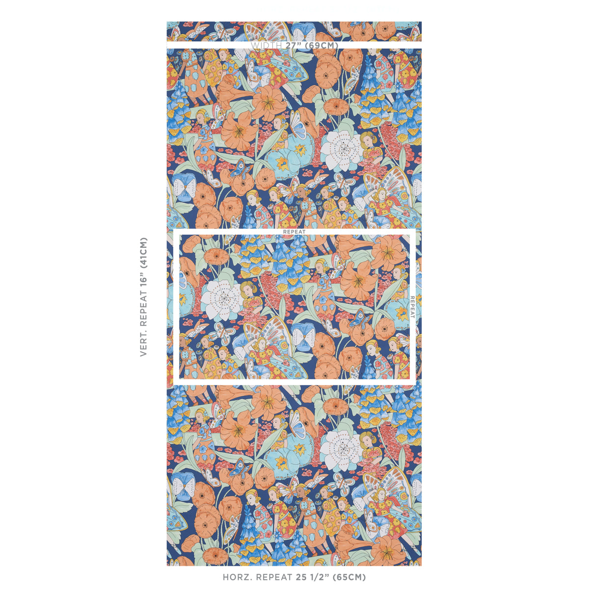 Schumacher Fairie Garden Orange And Navy Wallpaper 5013540