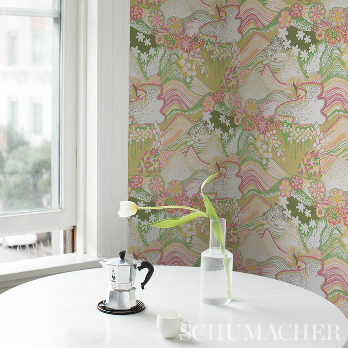 Schumacher Daisy Chain Green And Pink Wallpaper 5013551