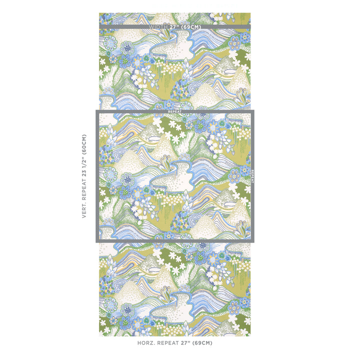 Schumacher Daisy Chain Green And Blue Wallpaper 5013552