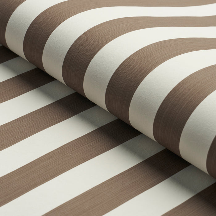 Schumacher Edwin Stripe Medium Mocha Wallpaper 5013612