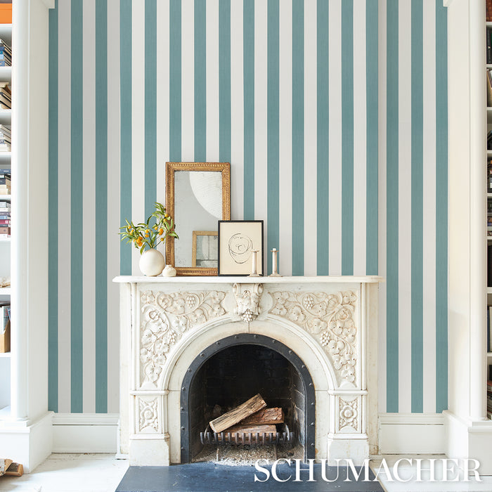 Schumacher Edwin Stripe Wide Teal Wallpaper 5013623