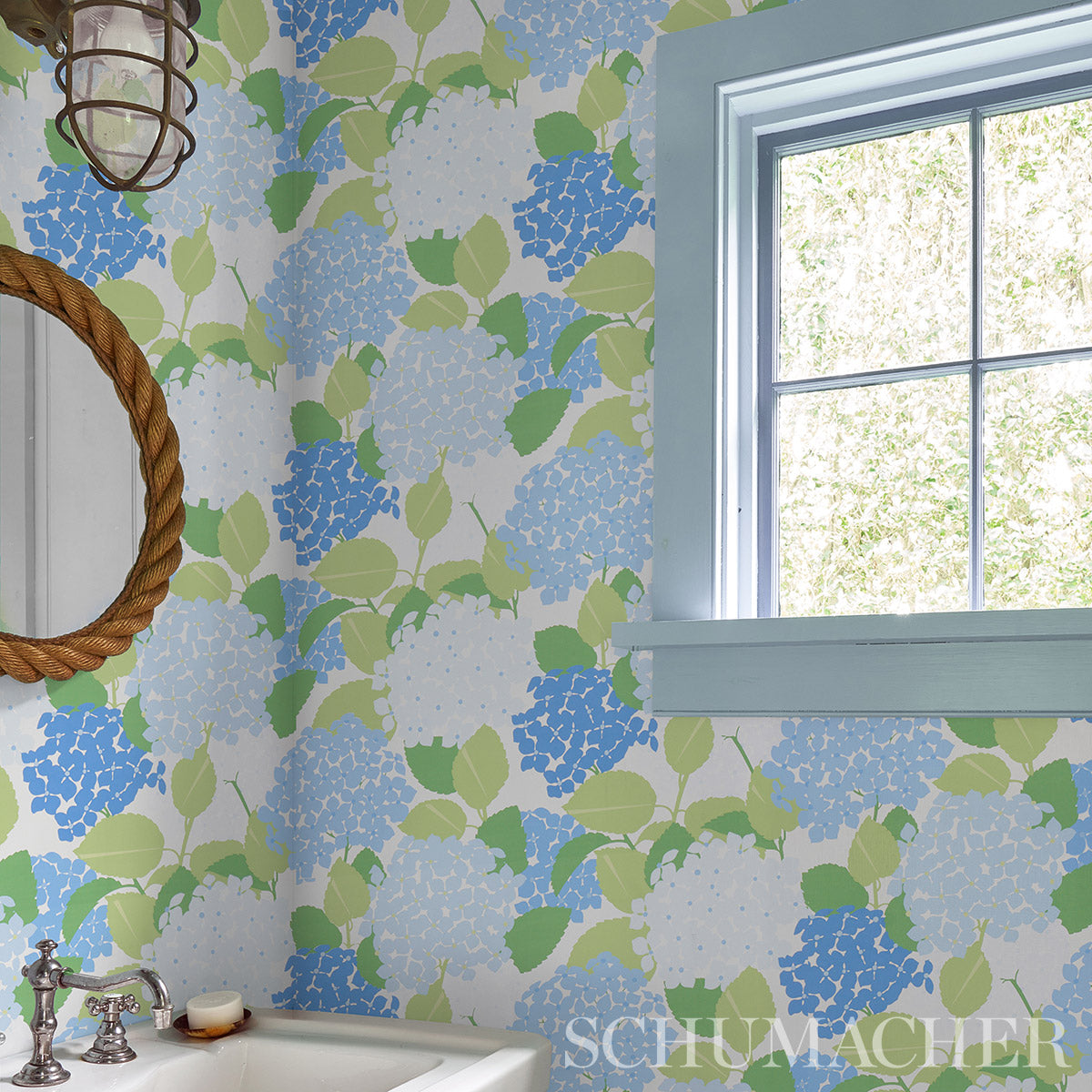 Schumacher Hydrangea Porcelain Wallpaper Sample 5013630