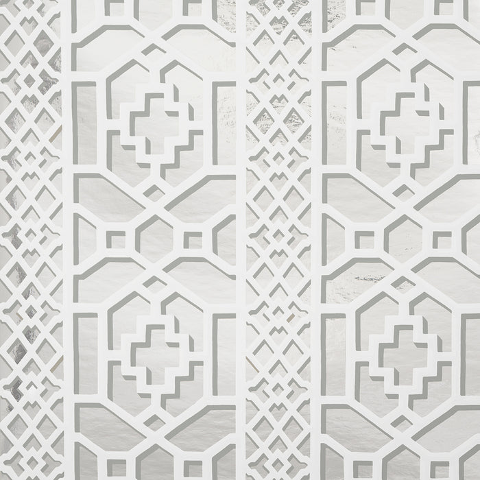 Schumacher Zanzibar Trellis Mylar Silver Mylar Wallpaper Sample 5013641