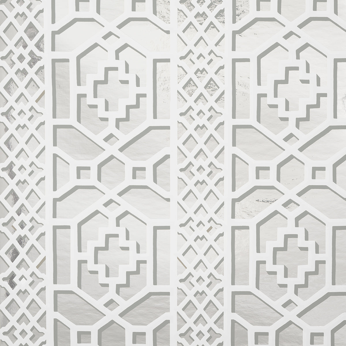 Schumacher Zanzibar Trellis Mylar Silver Mylar Wallpaper Sample 5013641