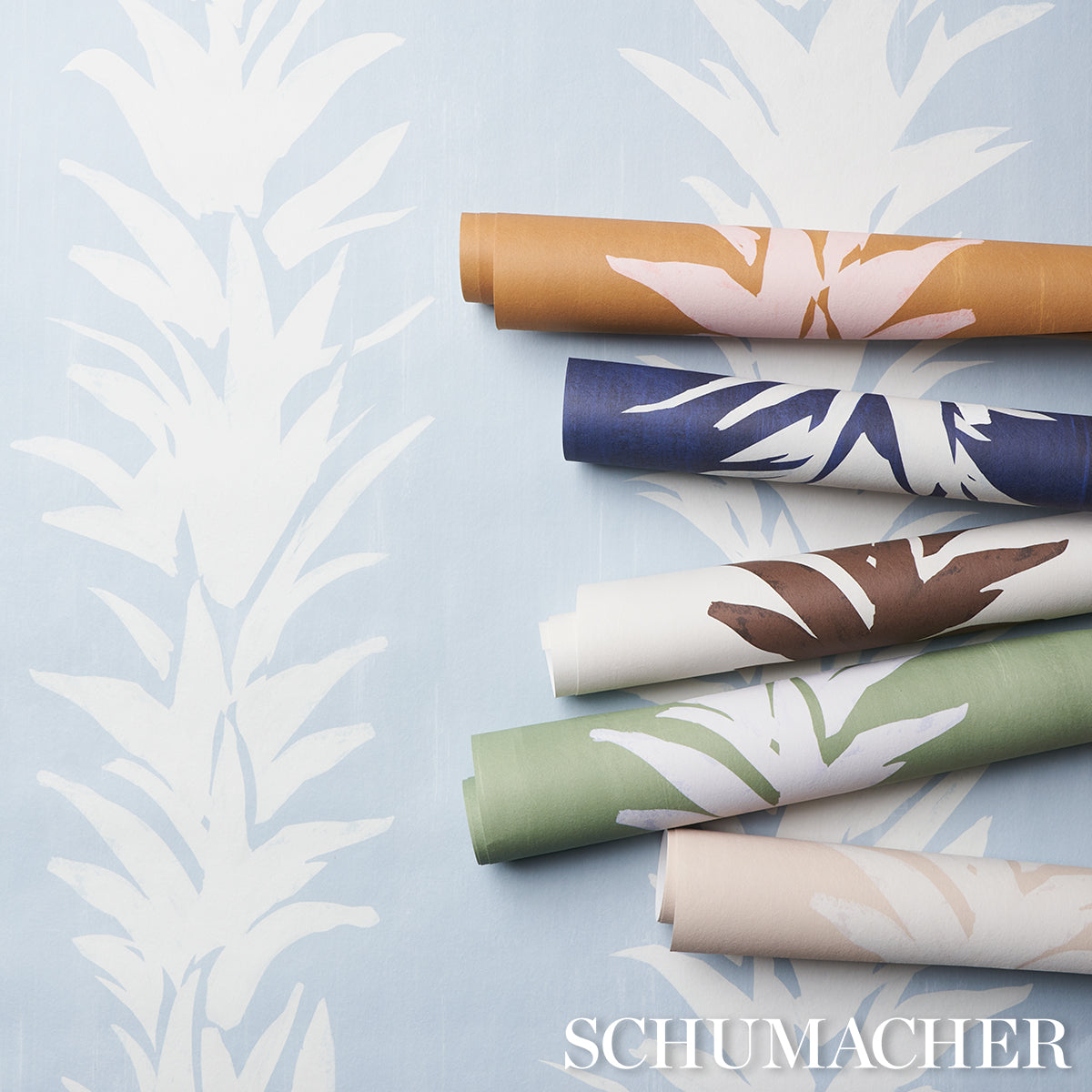 Schumacher White Lotus Soft Green Wallpaper 5013660