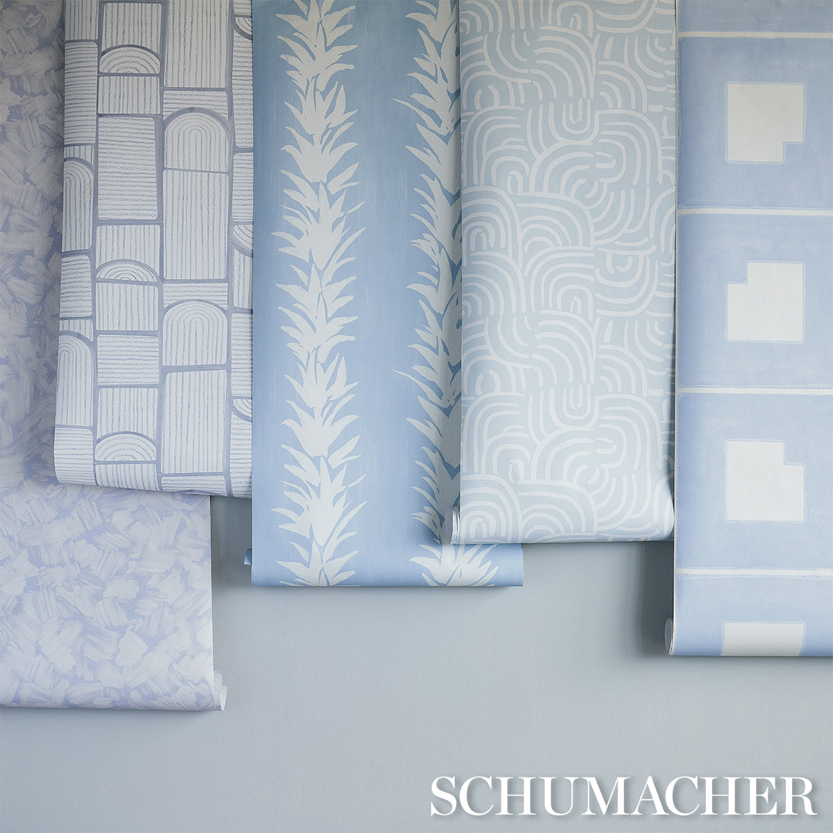 Schumacher White Lotus Soft Blue Wallpaper Sample 5013664