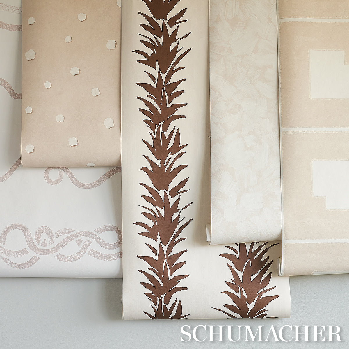 Schumacher White Lotus Cocoa Wallpaper 5013665