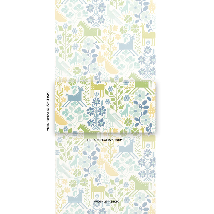 Schumacher Lupita Blues And Greens Wallpaper 5013761