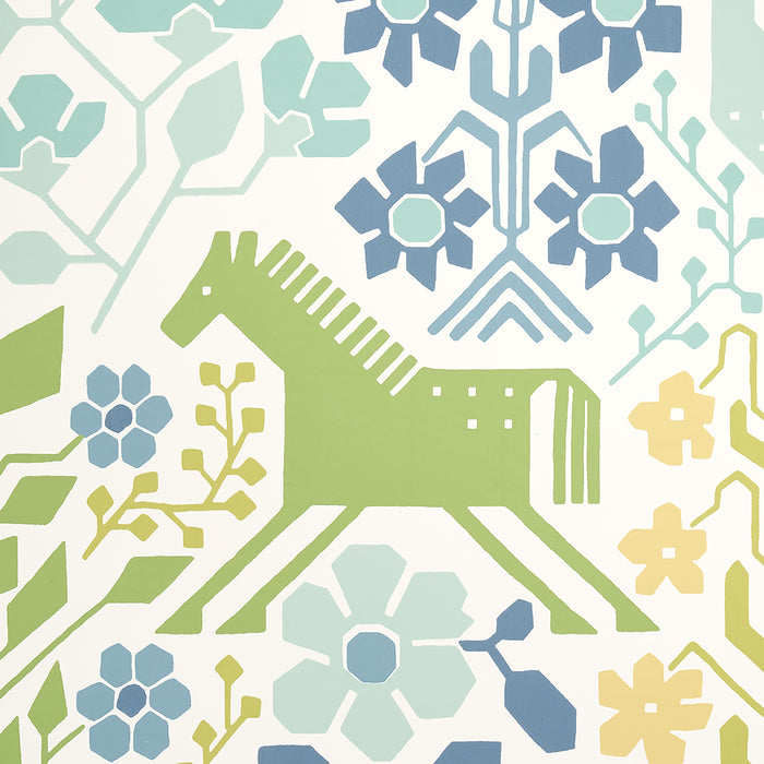 Schumacher Lupita Blues And Greens Wallpaper Sample 5013761