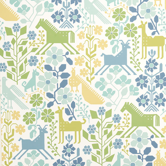 Schumacher Lupita Blues And Greens Wallpaper 5013761