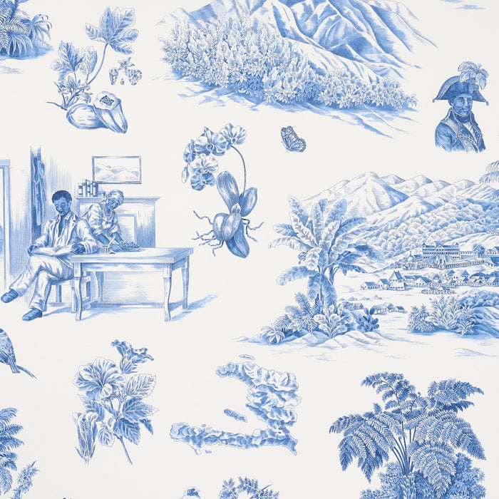 Schumacher Toussaint Toile Blue On Ivory Wallpaper 5013771