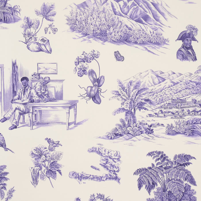 Schumacher Toussaint Toile Purple On Cream Wallpaper 5013772