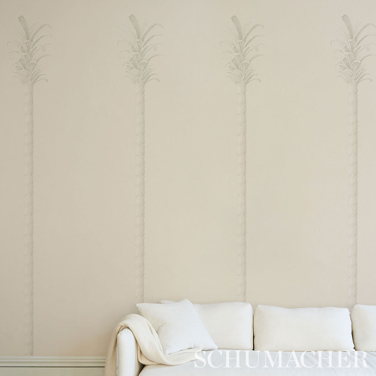 Schumacher Villa Palm Panel White/Ivory Wallpaper 5013881