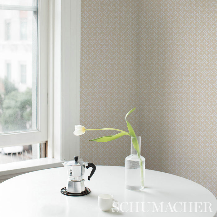 Schumacher Emerson Ivory On Beige Wallpaper 5013941