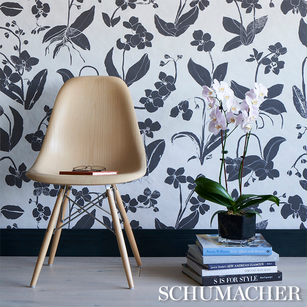 Schumacher Orchids Have Dreams Soft Black Wallpaper 5014100