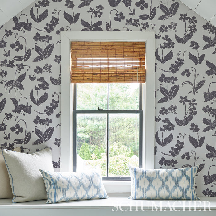 Schumacher Orchids Have Dreams Soft Black Wallpaper Sample 5014100