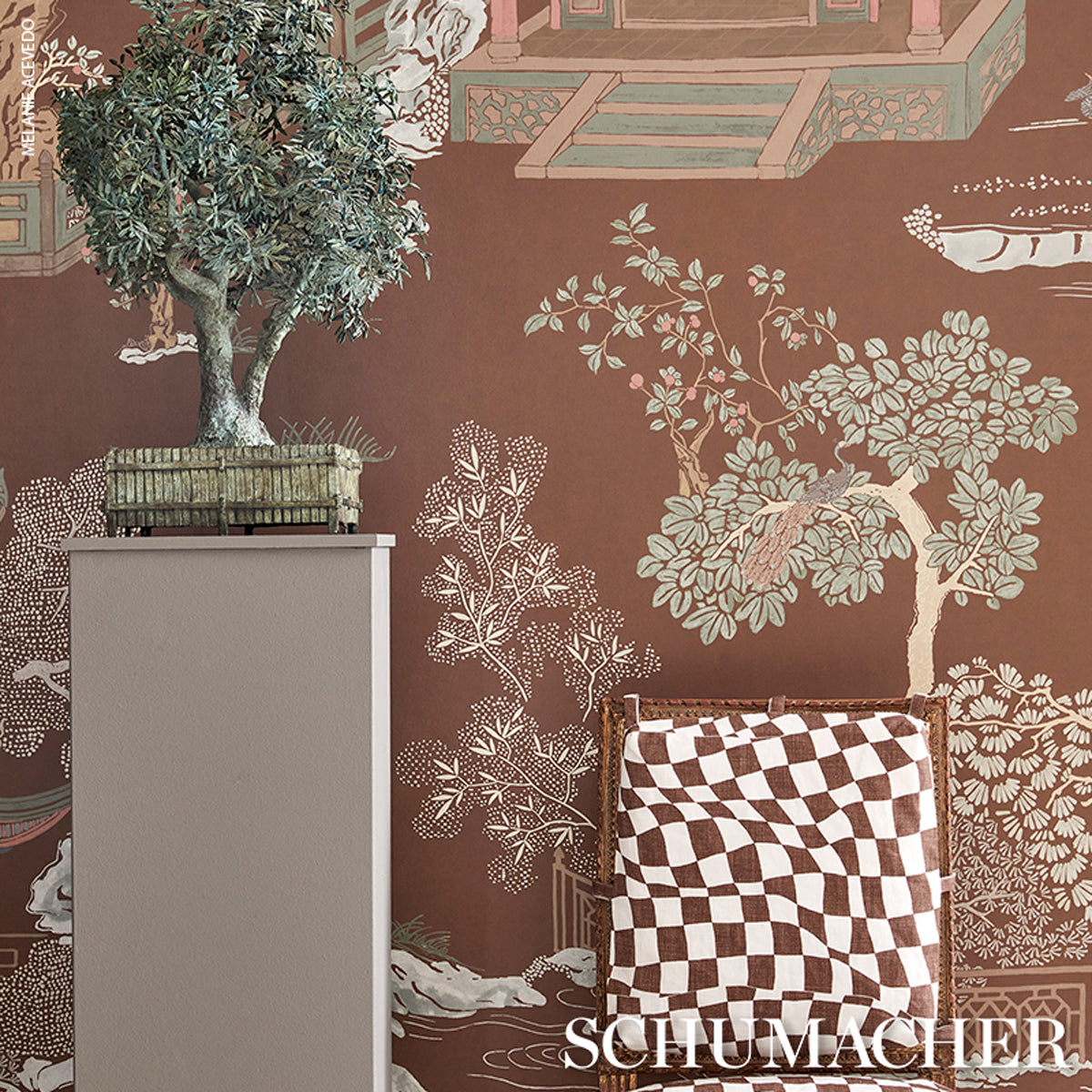 Schumacher Coromandel Panel Set Cinnabar Wallpaper 5014161