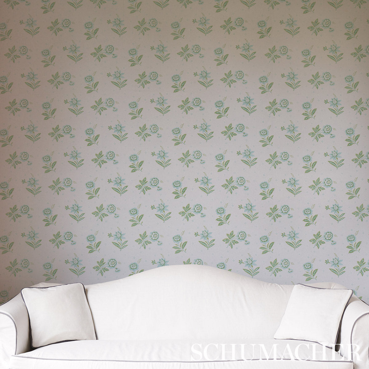 Schumacher Colline Leaf & Aqua Wallpaper 5014221