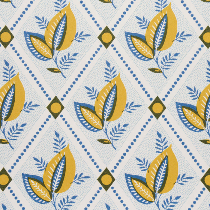 Schumacher Basile Trellis Yellow & Blue Wallpaper 5014230