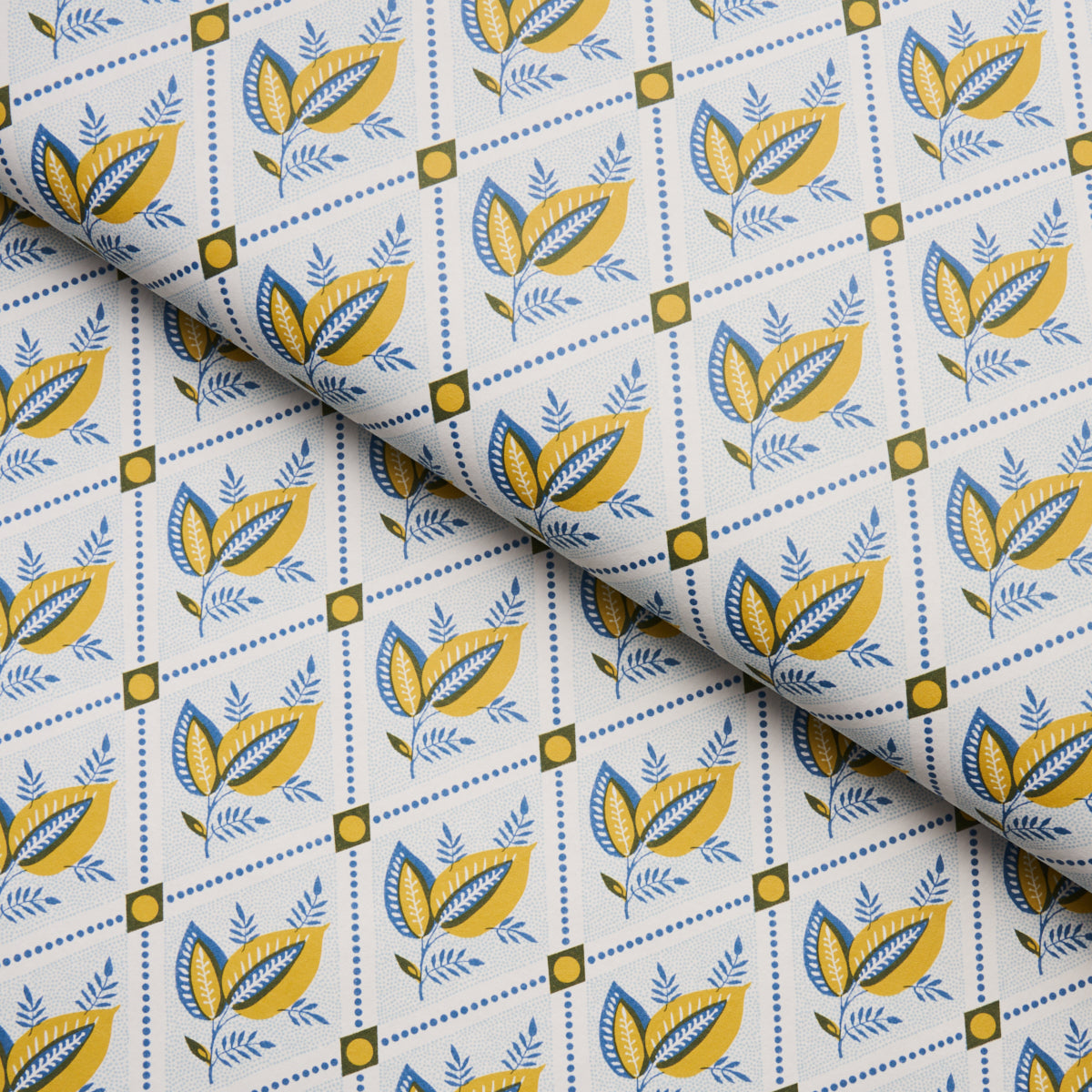 Schumacher Basile Trellis Yellow & Blue Wallpaper 5014230