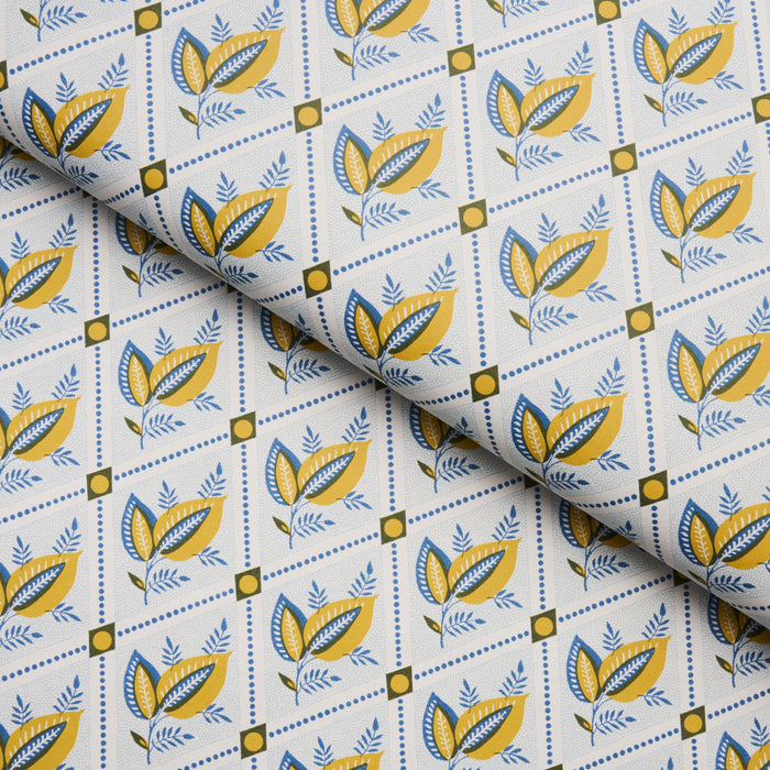 Schumacher Basile Trellis Yellow & Blue Wallpaper 5014230