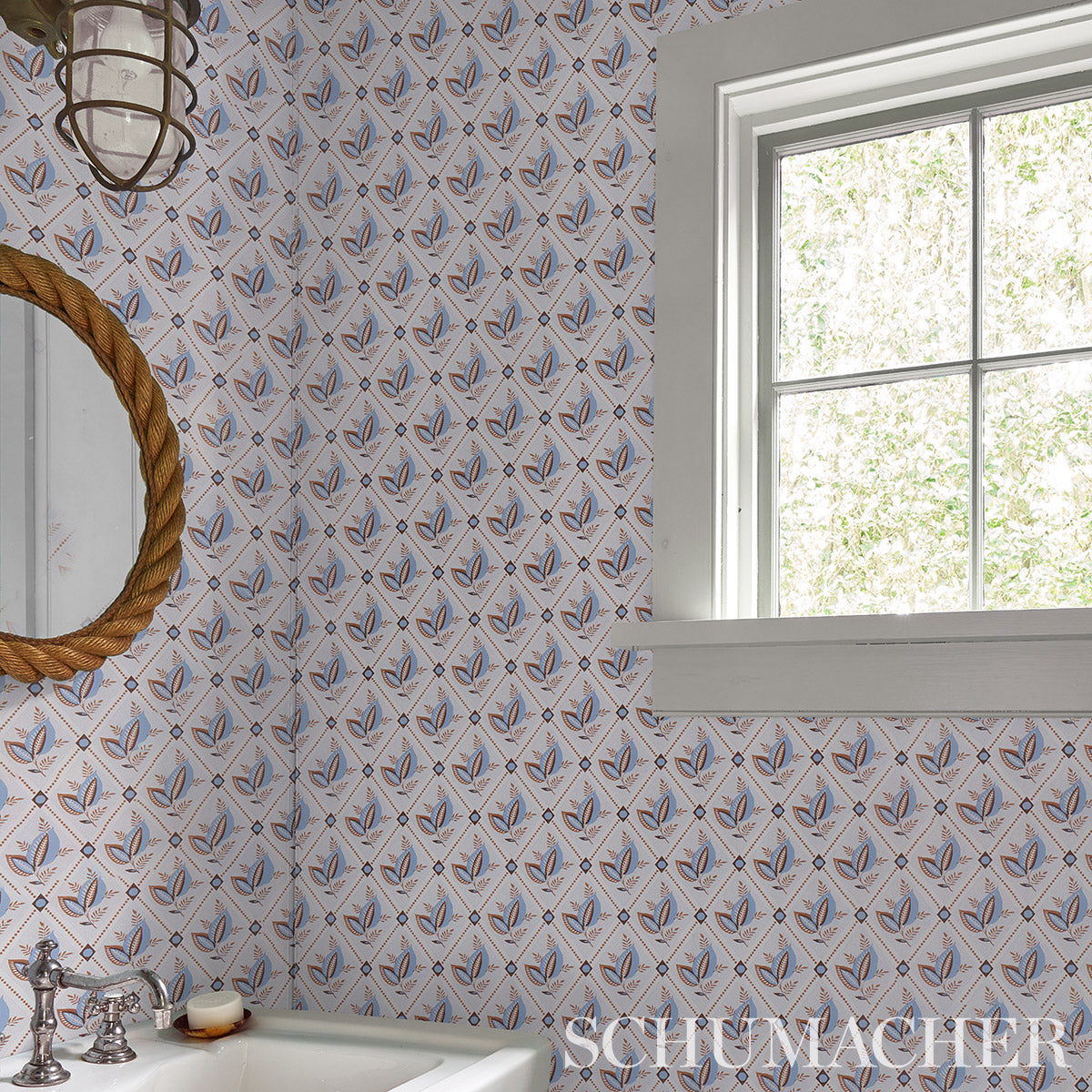 Schumacher Basile Trellis Delft & Sepia Wallpaper 5014232