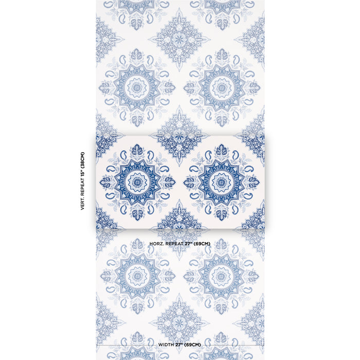 Schumacher Montecito Medallion Indigo Wallpaper 5014360