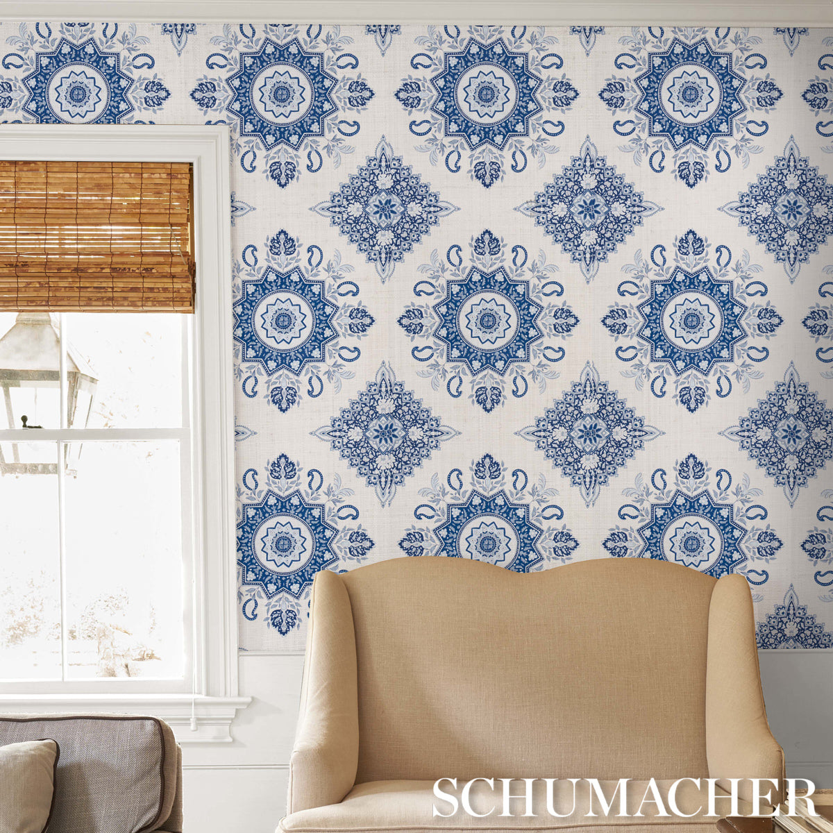 Schumacher Montecito Medallion Indigo Wallpaper 5014360