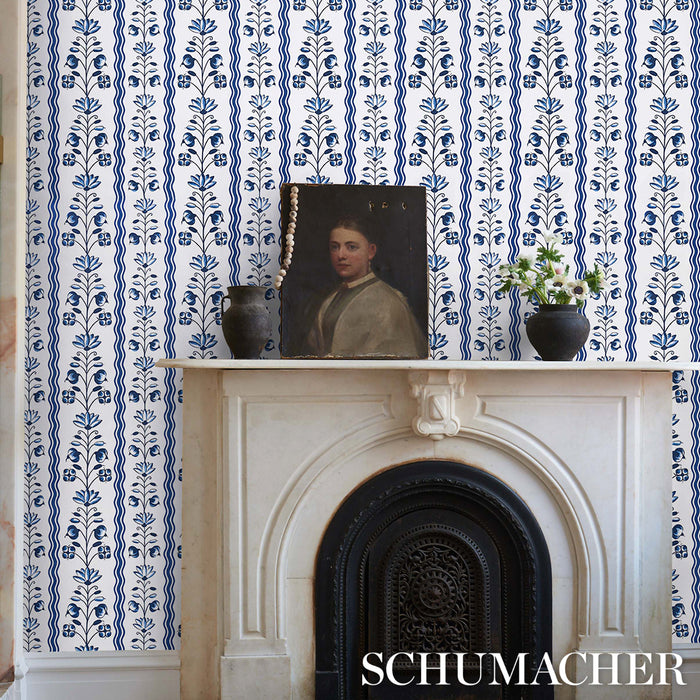 Schumacher Delft Waves Blue Wallpaper Sample 5014380