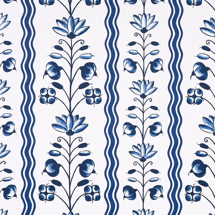 Schumacher Delft Waves Blue Wallpaper Sample 5014380