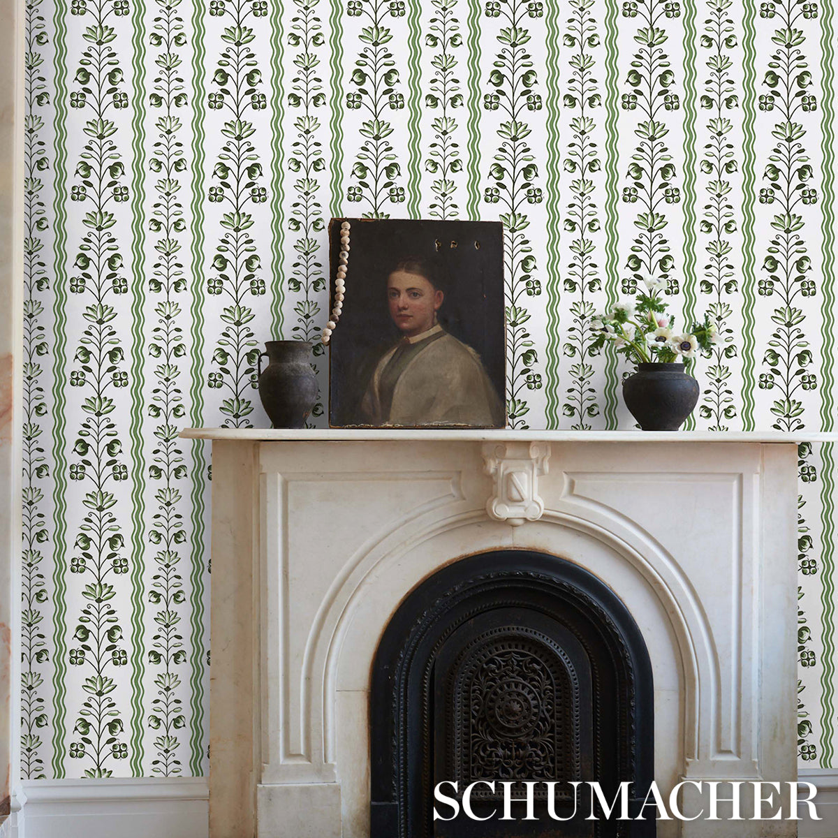 Schumacher Delft Waves Green Wallpaper 5014381