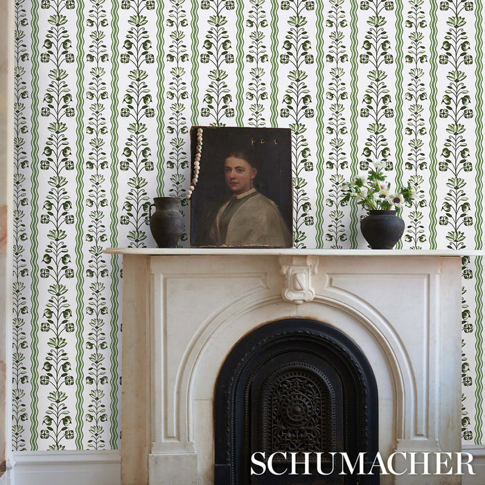 Schumacher Delft Waves Green Wallpaper 5014381