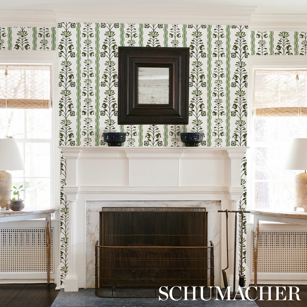 Schumacher Delft Waves Green Wallpaper 5014381