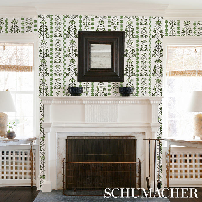 Schumacher Delft Waves Green Wallpaper Sample 5014381