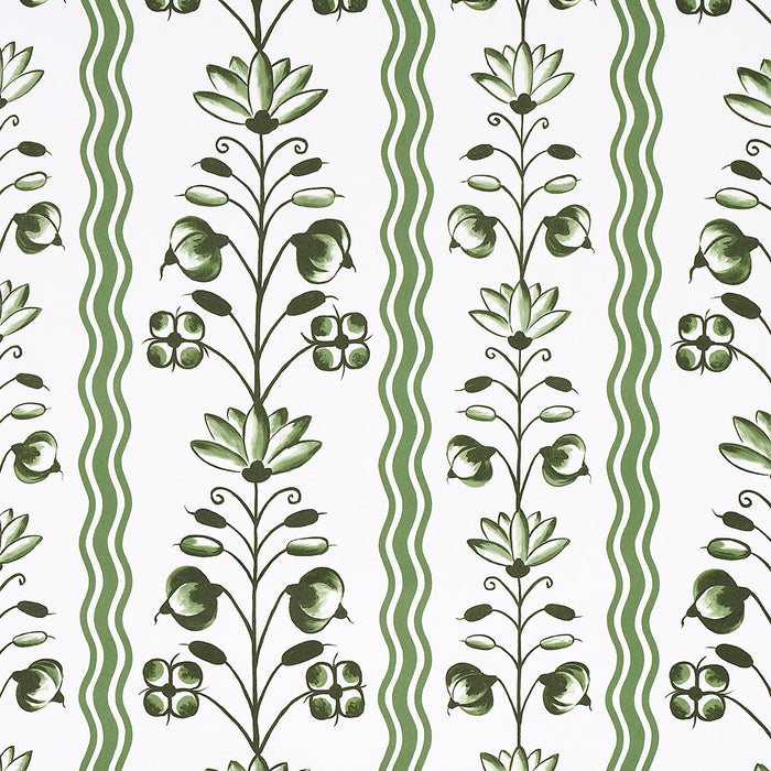 Schumacher Delft Waves Green Wallpaper Sample 5014381