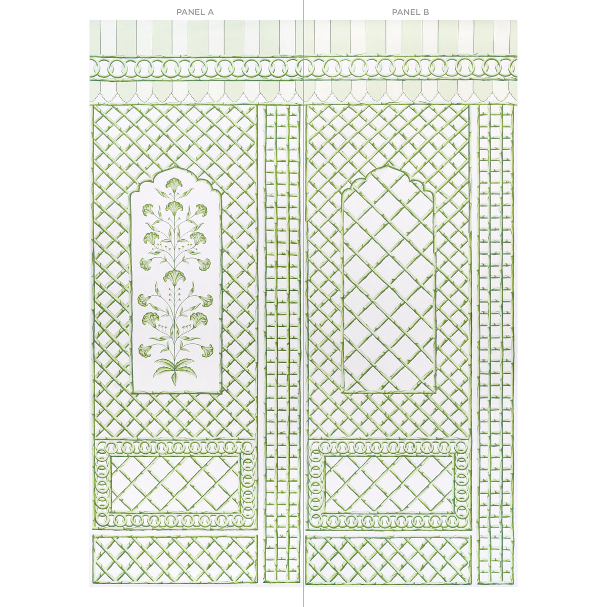 Schumacher Bamboo Trellis Panel A Green Wallpaper 5014390