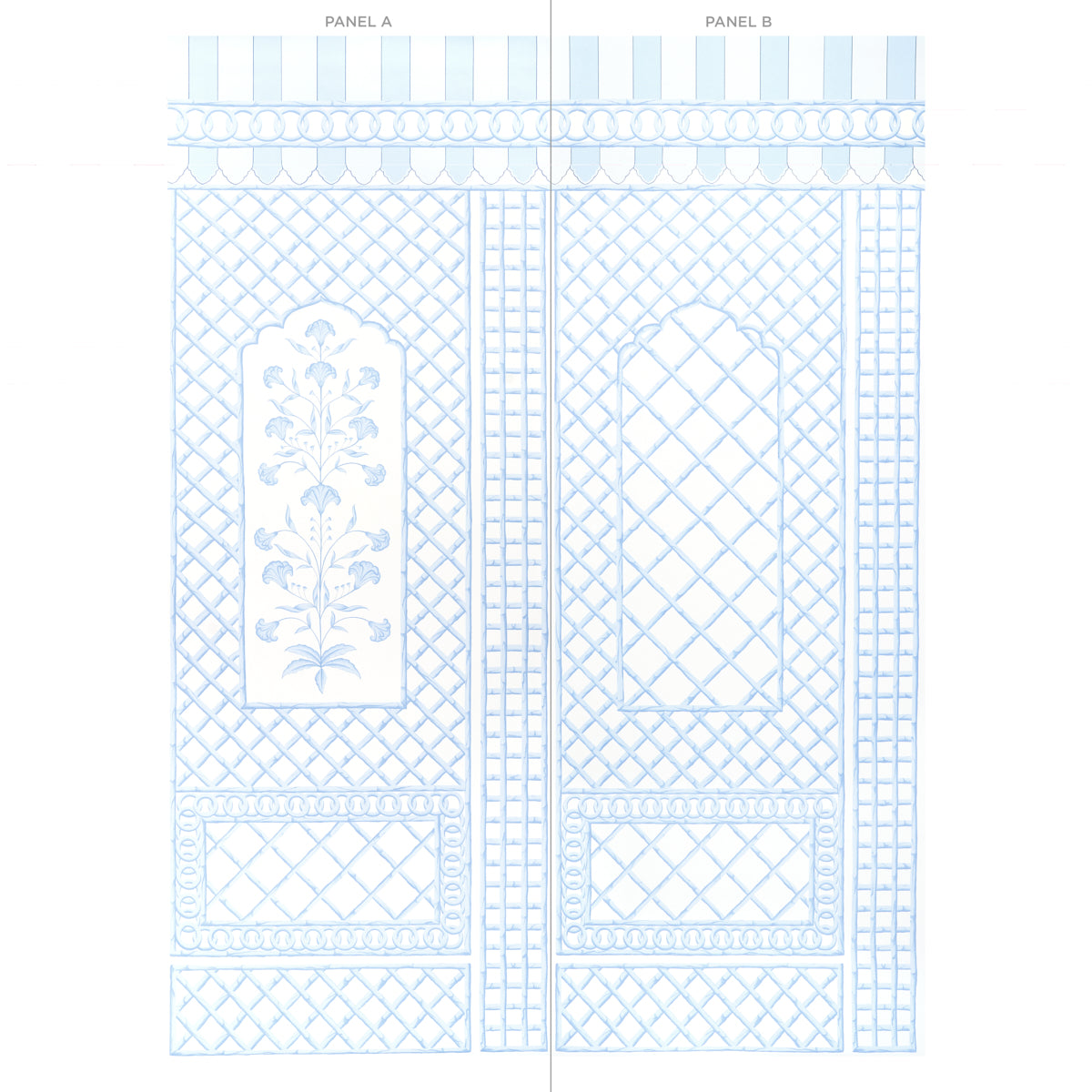 Schumacher Bamboo Trellis Panel A Blue Wallpaper 5014391