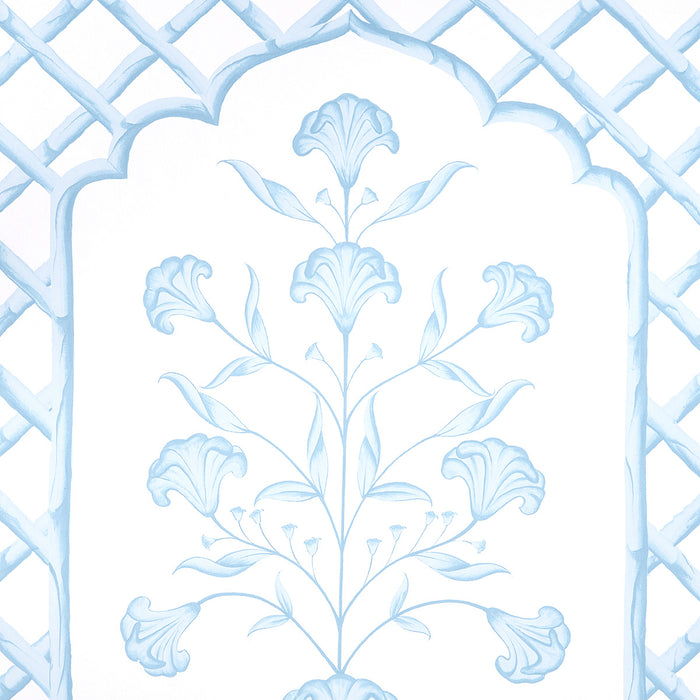 Schumacher Bamboo Trellis Panel A Blue Wallpaper 5014391