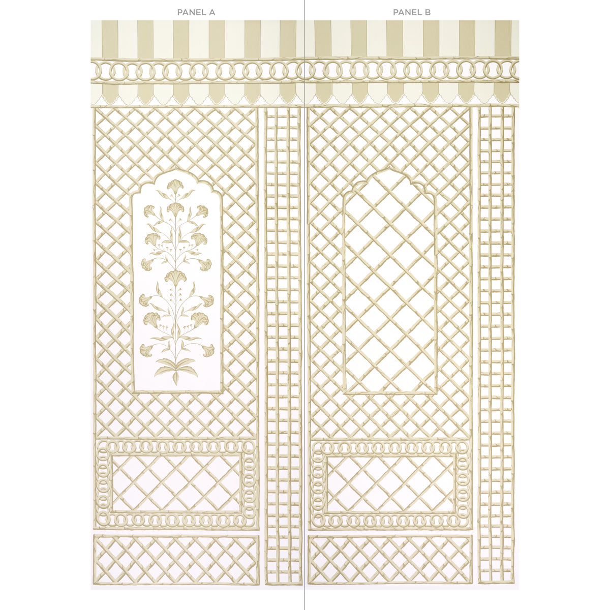 Schumacher Bamboo Trellis Panel A Neutral Wallpaper 5014392