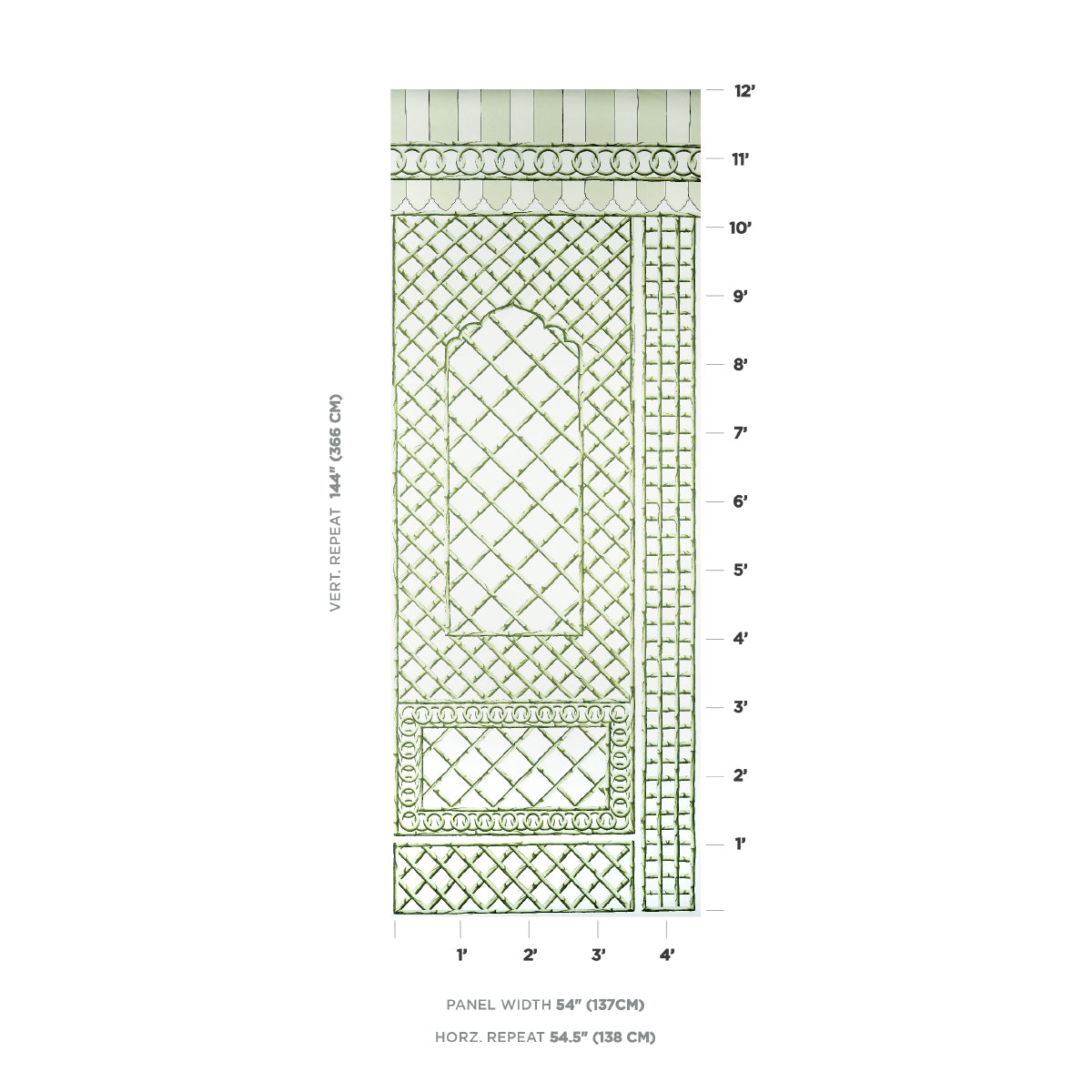 Schumacher Bamboo Trellis Panel B Green Wallpaper 5014400