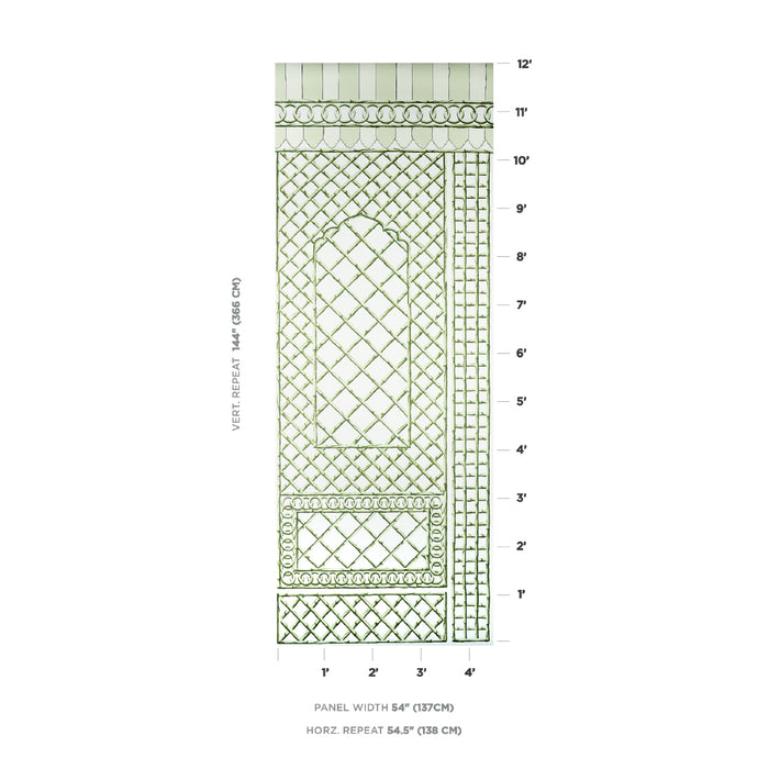 Schumacher Bamboo Trellis Panel B Green Wallpaper 5014400