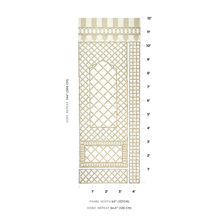 Schumacher Bamboo Trellis Panel B Neutral Wallpaper 5014402