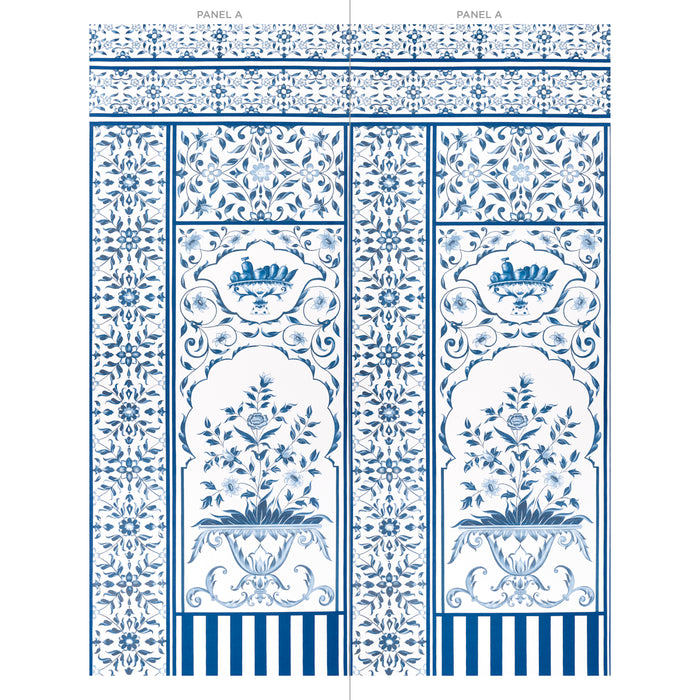 Schumacher Mughal Garden Panel A Blue Wallpaper Sample 5014410