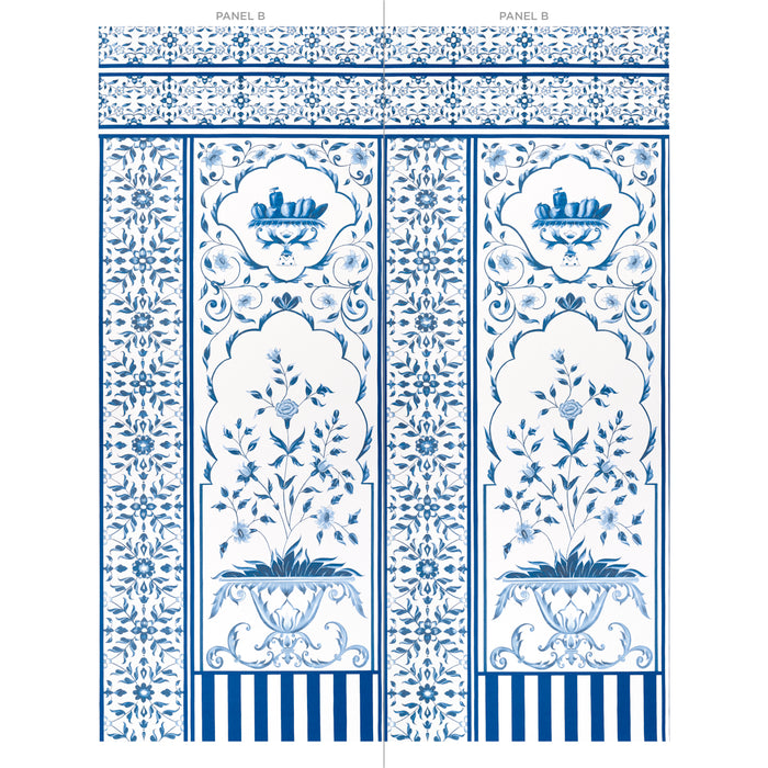 Schumacher Mughal Garden Panel B Blue Wallpaper Sample 5014420